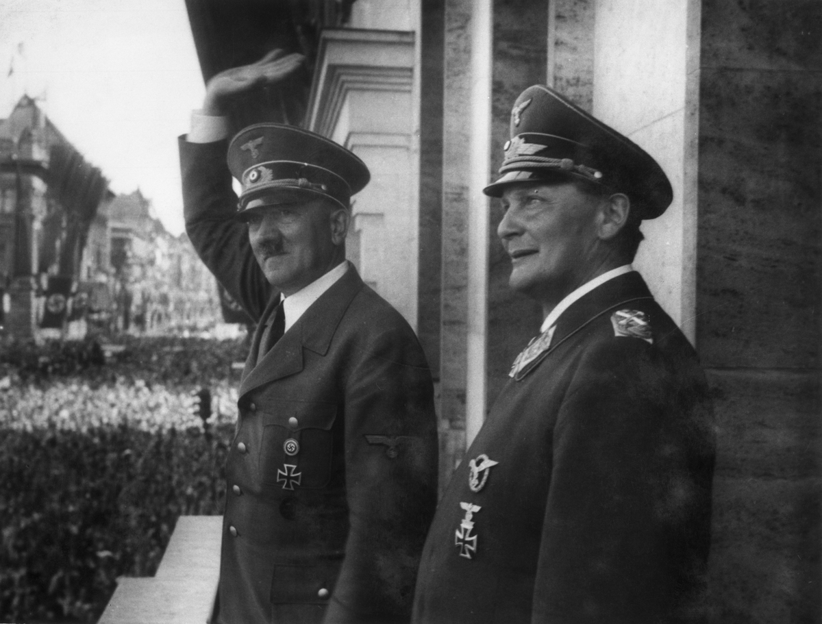 Adolf Hitler and Hermann Göring on the balcony of the chancellery after the victory against France, from Eva Braun's albums